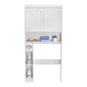 Over The Toilet Storage Cabinet, 67.44 in Height Bathroom Storage Organizer with Double Door and Adjustable Shelf