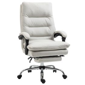 Heated Massage Office Chair Microfibre Reclining Vibration Footrest Armrest Cream White