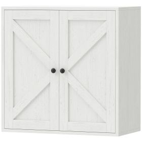 Bathroom Wall Cabinet, Farmhouse Bathroom Cabinet Wall Mount with 2 Shelves, White Wood Grain