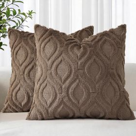 Throw Pillow Covers 18x18 Inch Set of 2, Soft Plush Faux Wool Brown Solid Couch Pillow Covers