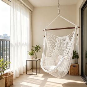 Caribbean Style Hammock Chair Woven Rope Swing with Metal Spreader Bar for Outdoor Indoor Home Garden Porch Swinging Chair-Excluding seat cushion
