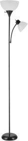72" Torchiere Floor Lamp and Adjustable Reading Light, Matte Black, Frosted Shade, Dual Rotary Switch