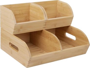 Potato and Onion Storage Bin for Pantry and Kitchen Counter - Ventilated Stackable Bamboo Organizer Baskets with Handles - Multipurpose Organizat