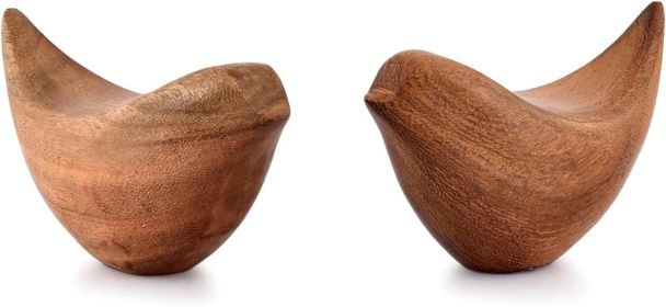 Acacia Wood Bird Statues Set Home Décor Bird Sculpture for Living Room, Bathroom