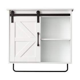 FRALIMK Farmhouse Bathroom Wall Cabinet Over Toilet, Sliding Barn Door Wall Mount Cabinet with Sensor Light & Towel Bar