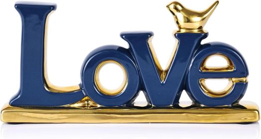 Love Sign Decoration,Blue and Gold Love Signs for Home Decor Statue,Modern Bird Sculpture Personalized Love Decor