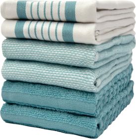 Premium Kitchen Towels (20'x 28', 6 Pack) | Large Cotton Dish Towels | Flat & Terry Highly Absorbent Kitchen Linen Set with Hanging Loop | Aqua
