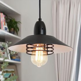 Farmhouse Vintage Pendant Light Black Fixture Pendant Lights with Spring Frame Adjustable Metal Hanging Lamp E26 [No Bulb][Unable ship on weekend