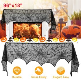 2PCS Halloween Mantle Scarf (96"x18") - Black Lace With Spider Web, Spider & Bat Design, Soft Anti-Crease Fabric - Perfect For Fireplace, Haunted (Option: defaulttitle)