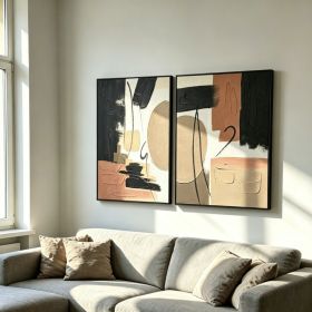 24x36 Set of 2 Framed Abstract Wall Art, Neutral Black Beige & Terracotta Textured Canvas Painting, Modern Decor for Living Room Bedroom, Ready t (Option: Terracotta)