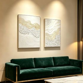 24x36 Set of 2 Framed Abstract Wall Art, Neutral Antique White Textured Canvas Painting with Gold Accents, Modern Decor for Living Room Bedroom, (Option: Antique White)