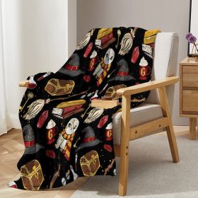 Vintage Magical Witch Hat and Book Design Flannel Throw Blanket - Warm Soft Plush Flannel Decoration for Couch Sofa Or Bed (size: 75x100)