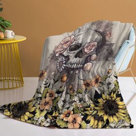 Skull Flannel Throw Blanket Sunflower Skull Pattern Blanket Soft Beige Throw Blanket for Couch Bed and Sofa (size: 130x150)