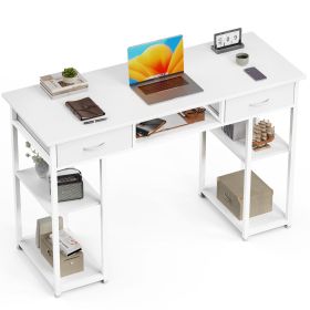 Computer Desk Small Home Office Bedroom Writing Study PC Table with Storage Space Fabric Side Bag Headphone Hook Metal Frame Adjustable (Color: white/48 Inches)