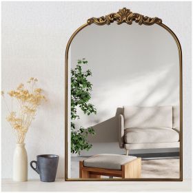 Ornate Baroque Vintage Gold Mirror - 19"X27" Arched Antique Brass Mirror with Full Metal Frame - Perfect for Entryway, Fireplace, Living Room, Ha (size: 24x36in)