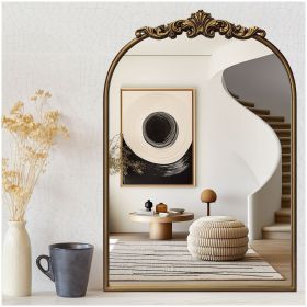 Ornate Baroque Vintage Gold Mirror - 19"X27" Arched Antique Brass Mirror with Full Metal Frame - Perfect for Entryway, Fireplace, Living Room, Ha (size: 19"X27")