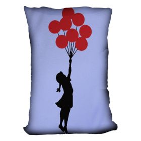 Banksy Flying Balloon Girl Blue Cushion (Insert: With Insert, size: 16" X 16")